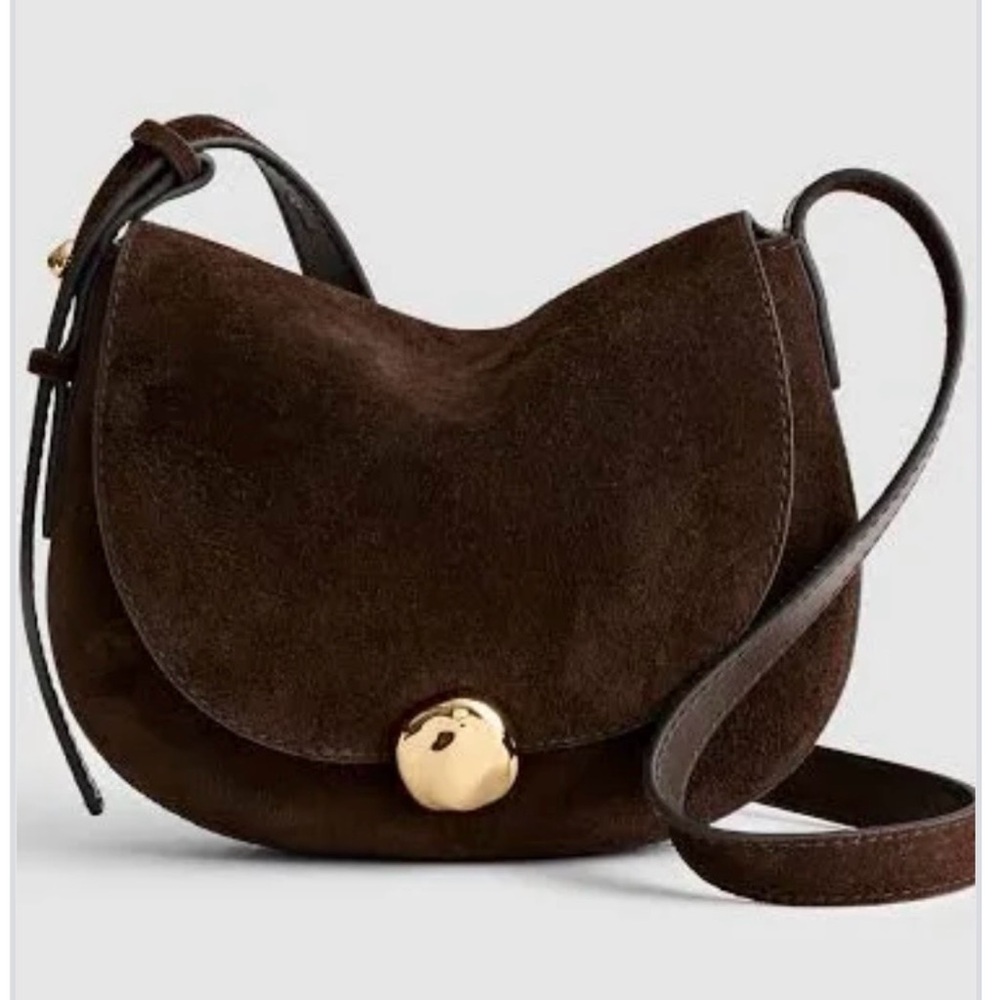 Madewell Dark Carob Suede Crossbody Dakota Saddle Bag NEW